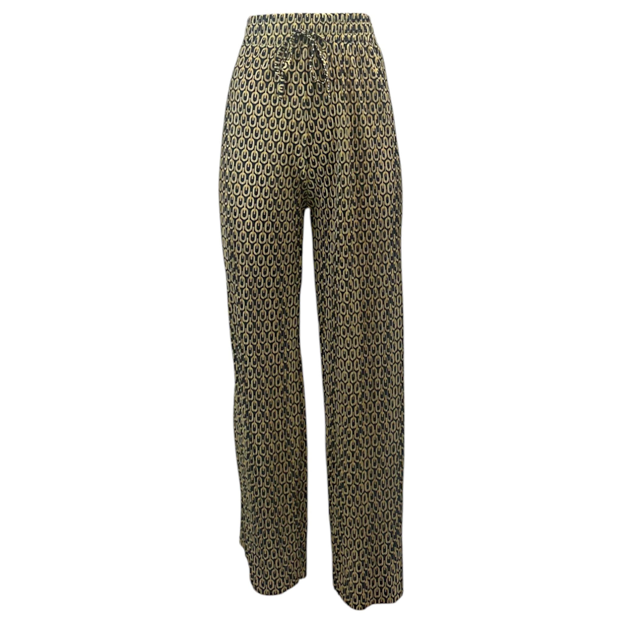 Women's printed wide-leg lounge trousers in yellow – lightweight elastic waist boho pants for casual summer wear